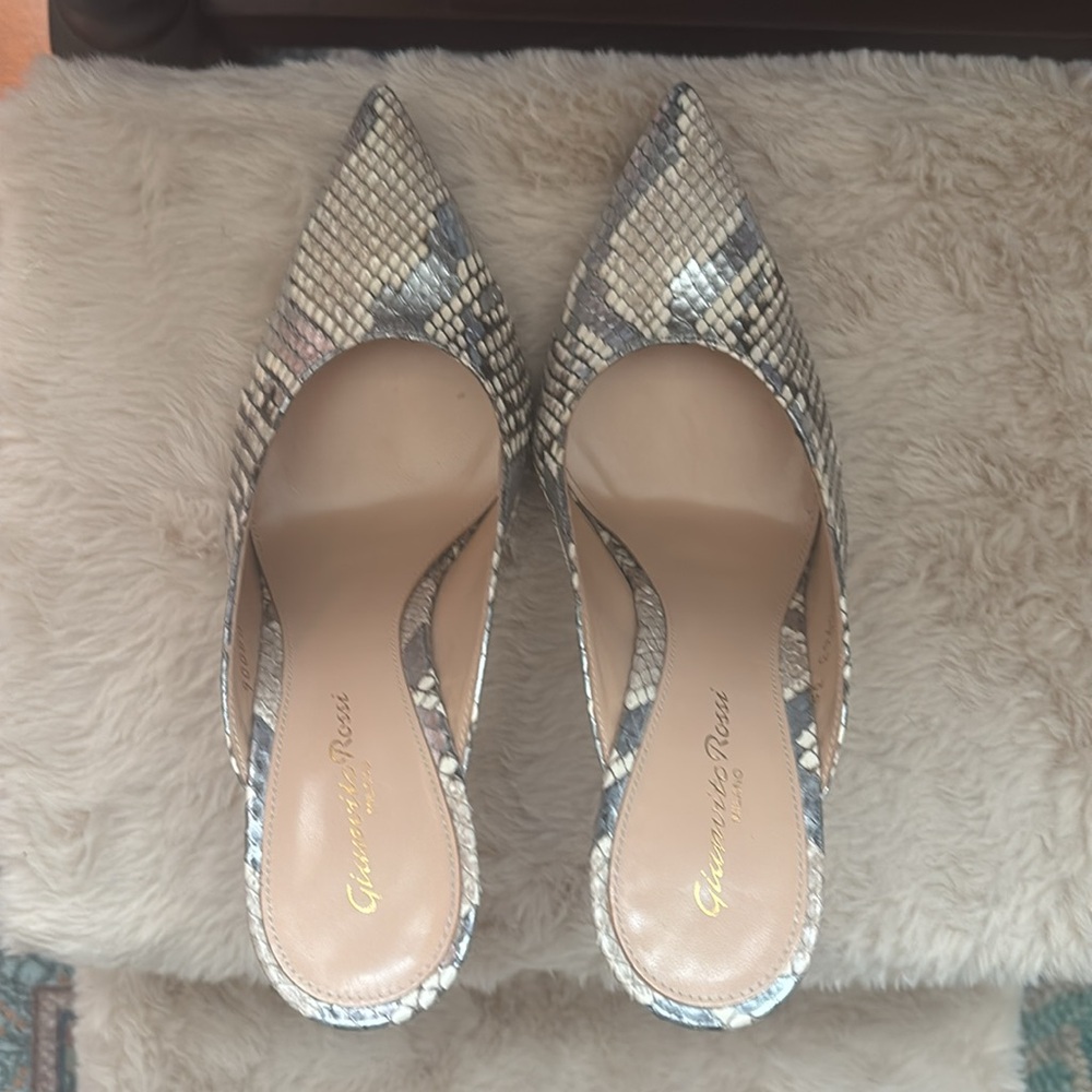 Python-Print Pointed Toe High Heel Mule - Silver/Brown - Picture 9 of 15